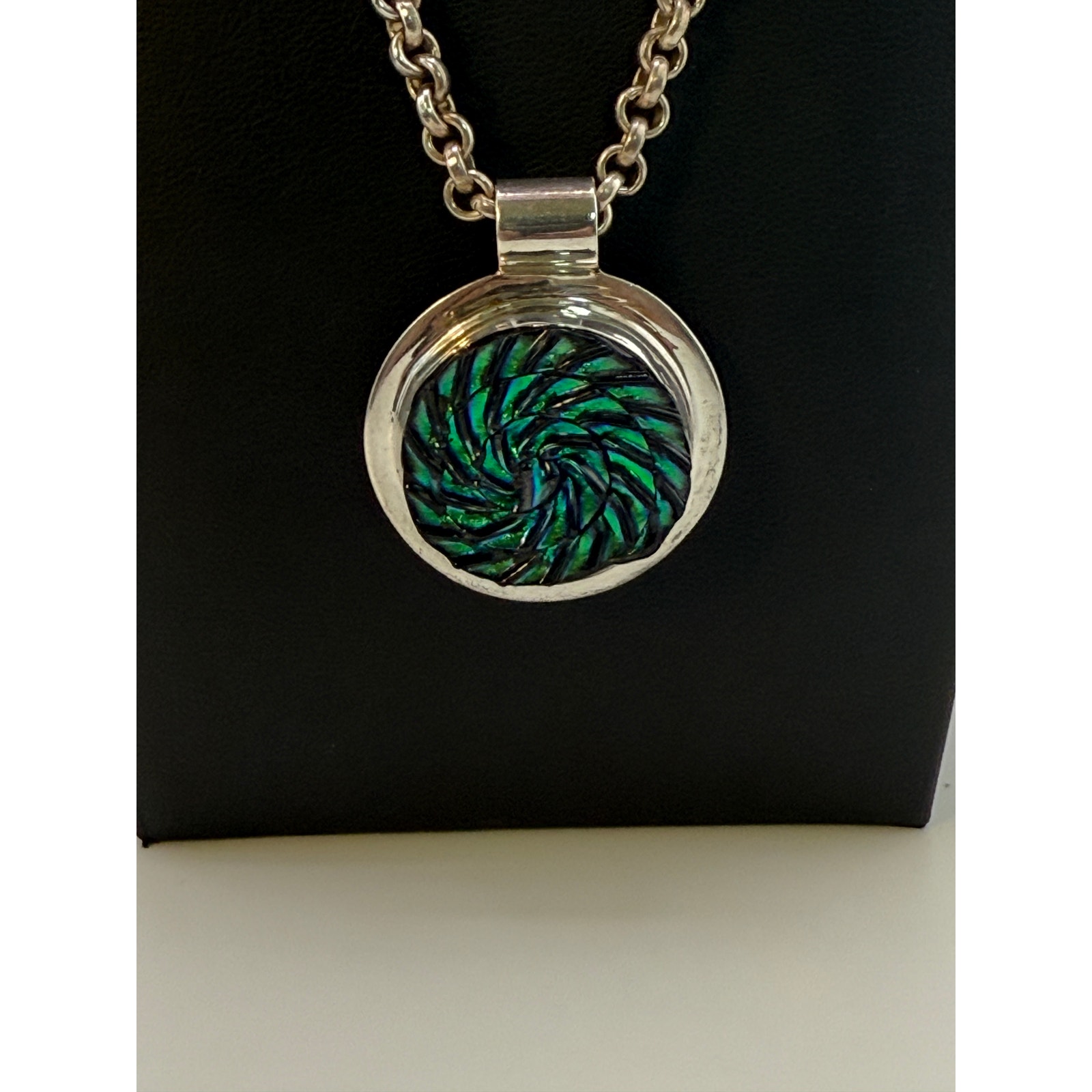 Vintage Abalone Swirl 925 Sterling Silver Pendant Necklace